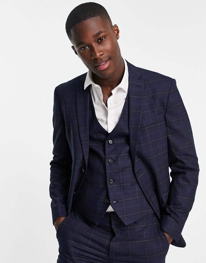 Selected Homme Suit Jacket In Slim Fit Blue Check-blues