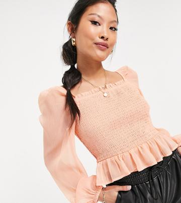 Miss Selfridge Petite Rose Shirred Blouse-pink