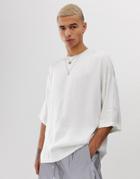 Asos Design Oversized T-shirt With Half Sleeve In Woven Fabric In White - White