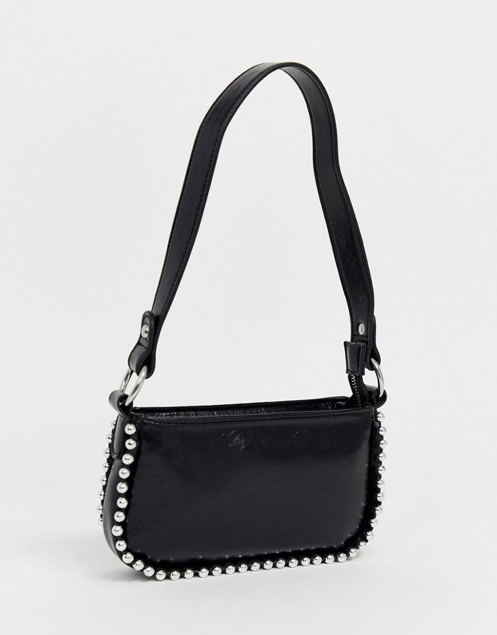 Asos Design Vinyl 90s Shoulder Bag With Ball Edge-black