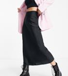 Asos Design Tall Satin Bias Midi Skirt In Black