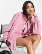 Asos Design Cord Oversized Shirt In Rose Pink Set