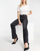River Island 90s High Rise Straight Cut Jeans With Slit Hem In Black