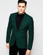 Asos Super Skinny Blazer In Green Prince Of Wales Check - Green