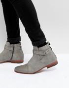 Asos Chelsea Boots In Gray Suede With Strap Detail - Gray