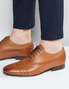 Asos Lace Up Shoes In Tan Leather With Perforation - Tan