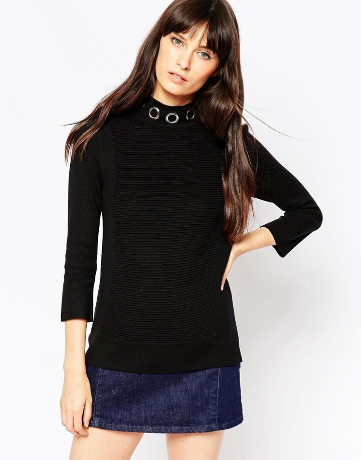 Asos Tunic With Eyelet Collar Detail - Black