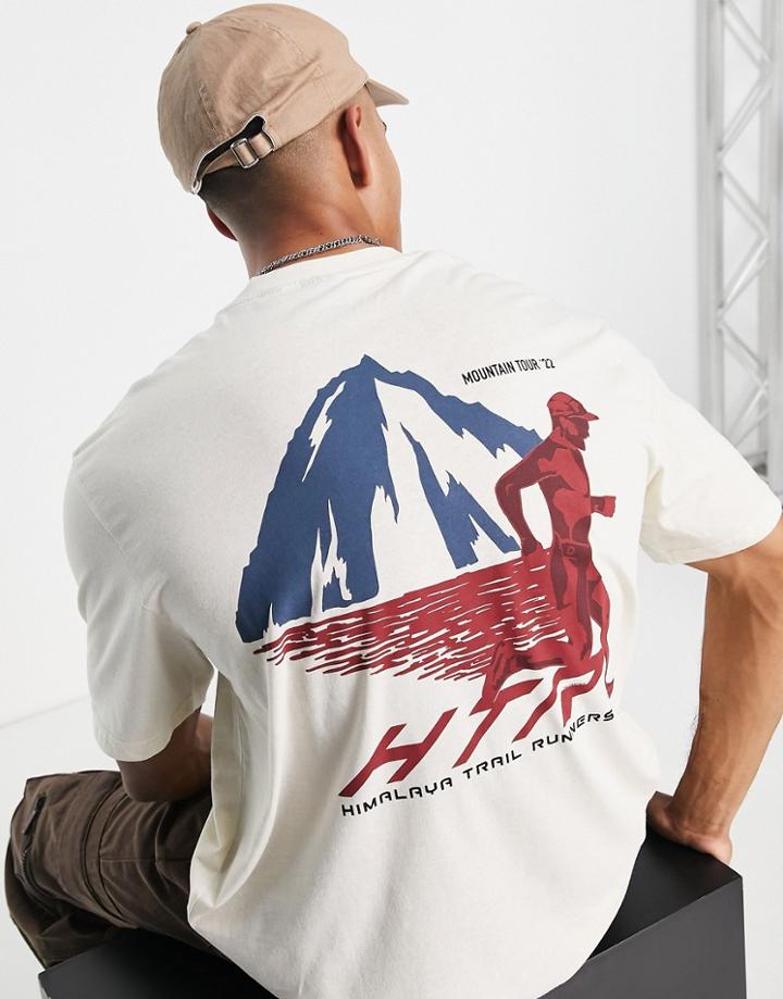 Only & Sons Oversized T-shirt With Mountain Trail Back Print In White