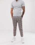 Asos Design Tapered Smart Pants With Half Elasticated Waist In Red Check-gray