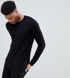 Asos Design Tall Crew Neck Cotton Sweater In Black - Black
