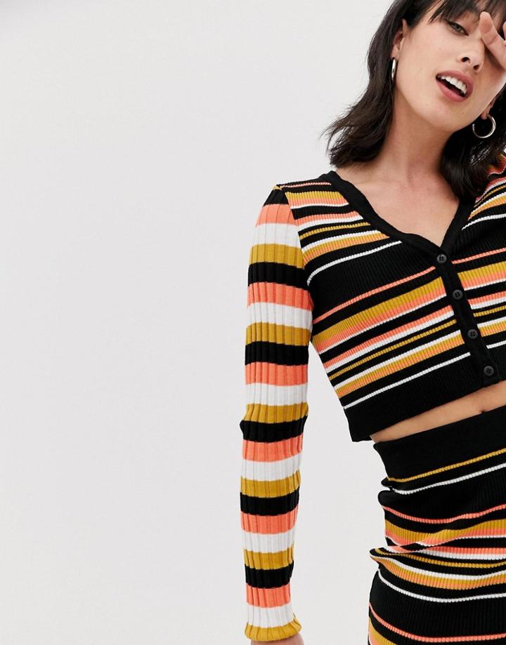 Asos Design Two-piece Skinny Rib Crop Cardigan In Stripe-multi