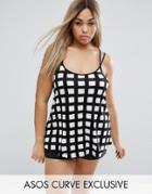 Asos Curve Check Print Cami Top With Cage Back - Multi