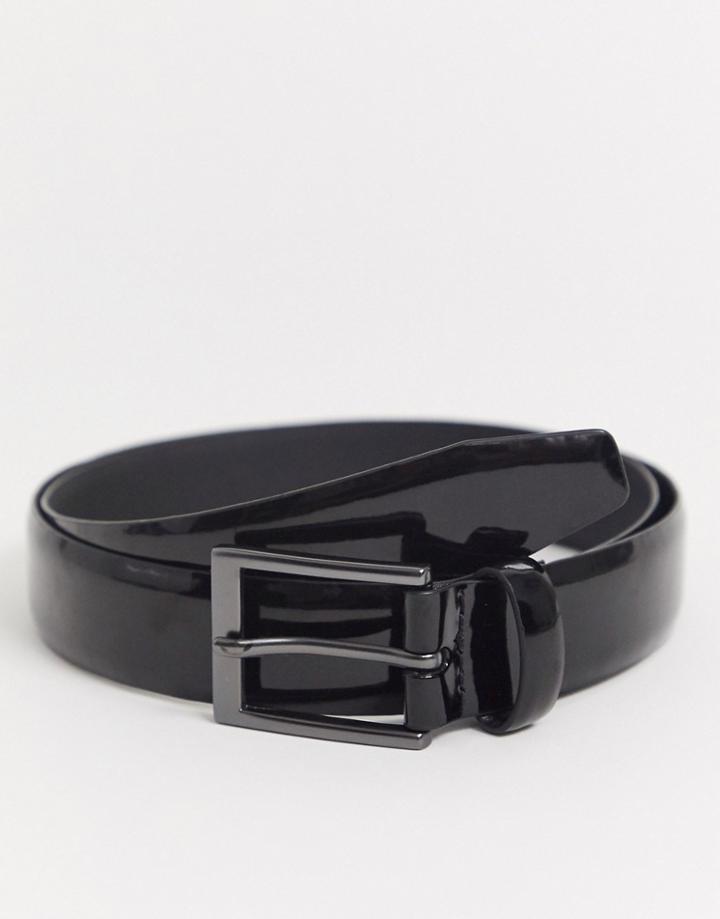 Moss London Faux Leather Patent Belt In Black