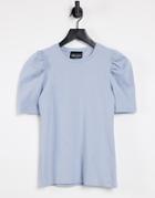 Pieces T-shirt With Puff Sleeves In Blue-blues