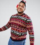 Asos Design Plus Holidays Sweater With Festive Design In Navy