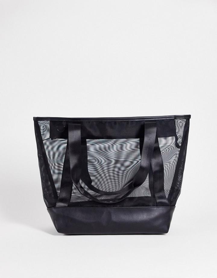 Asos Design Tote Bag In Black Mesh