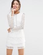 Missguided Mesh Insert Lace Skater Dress - White
