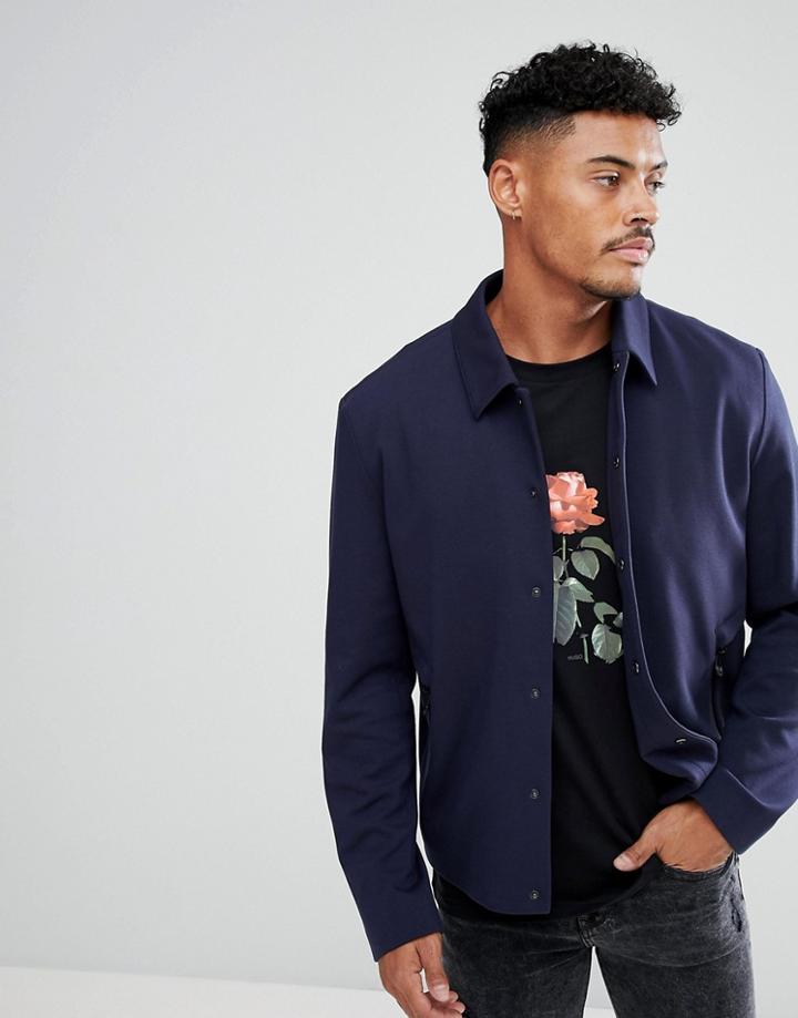 Hugo Jersey Shirt Jacket In Navy