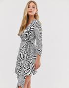 Liquorish Wrap Dress In Mixed Animal Print-black