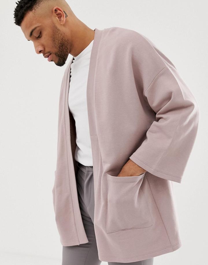 Asos Design Jersey Kimono Cardigan In Pink - Pink