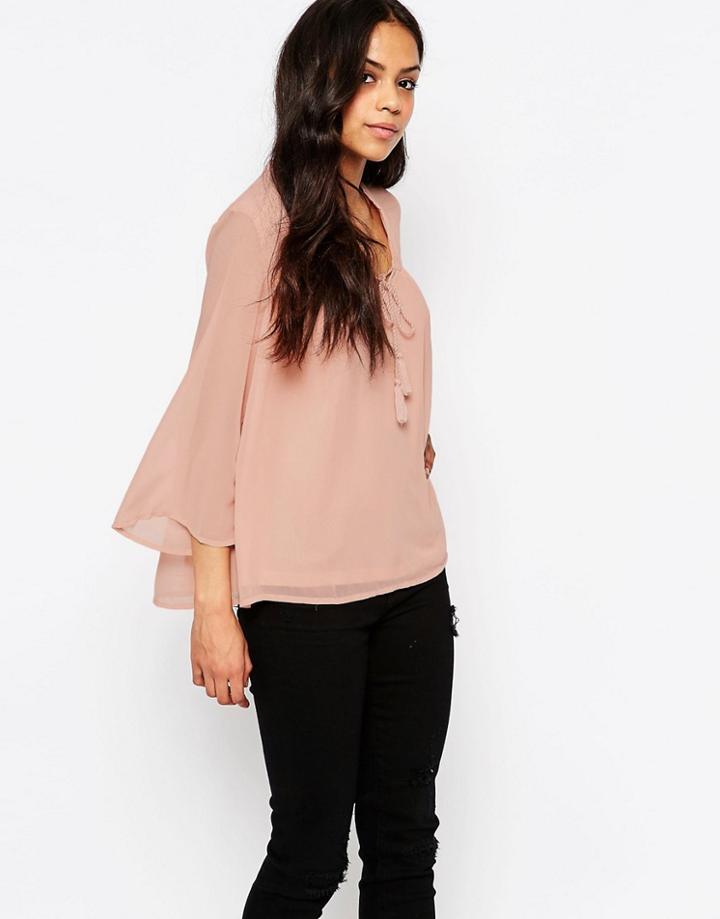 Only Ewan Floral Cropped Boxy Blouse - Pink