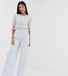 Amelia Rose Tall Embellished Wide Leg Jumpsuit In Soft Blue - Blue