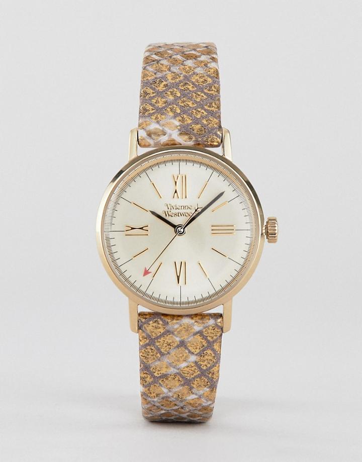Vivienne Westwood Vv170gdmt Ladies Burlington Leather Gold Strap Watch - Gold