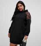 Asos Design Curve Hoodie Sweat Dress With Lace Yoke - Black