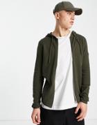 Jack & Jones Knitted Hoodie In Dark Green