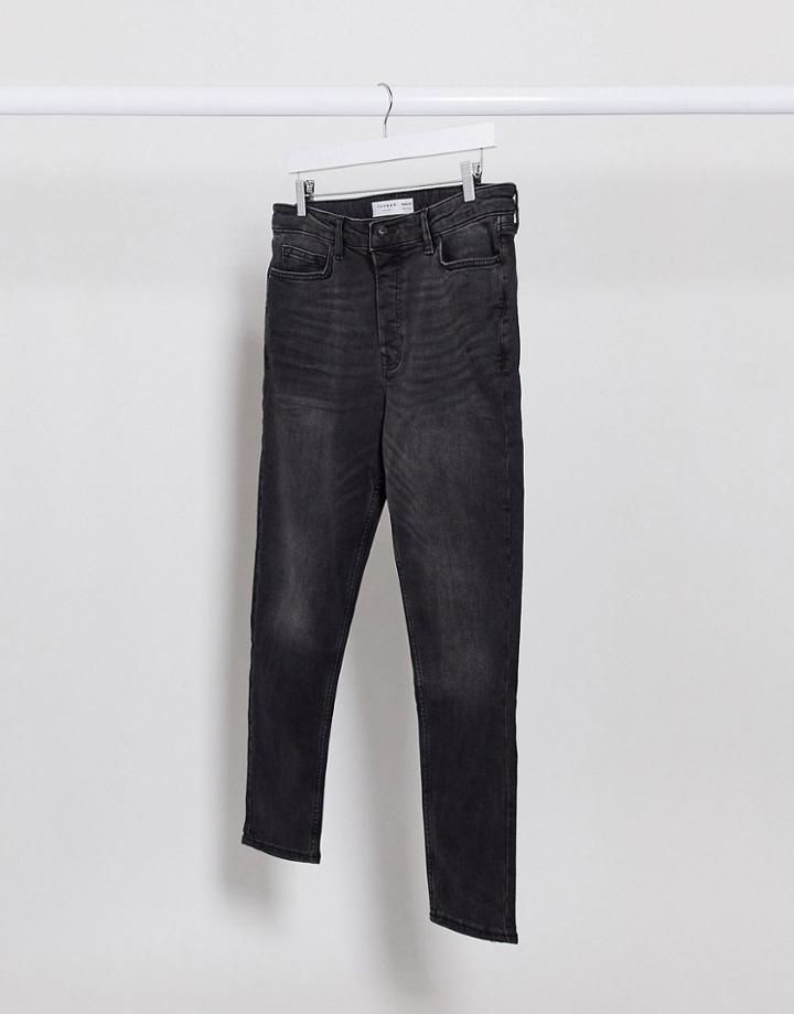 Topman Organic Cotton Blend Tapered Jeans In Washed Black