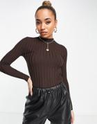 Mango Ribbed Fine Knit Sweater In Brown