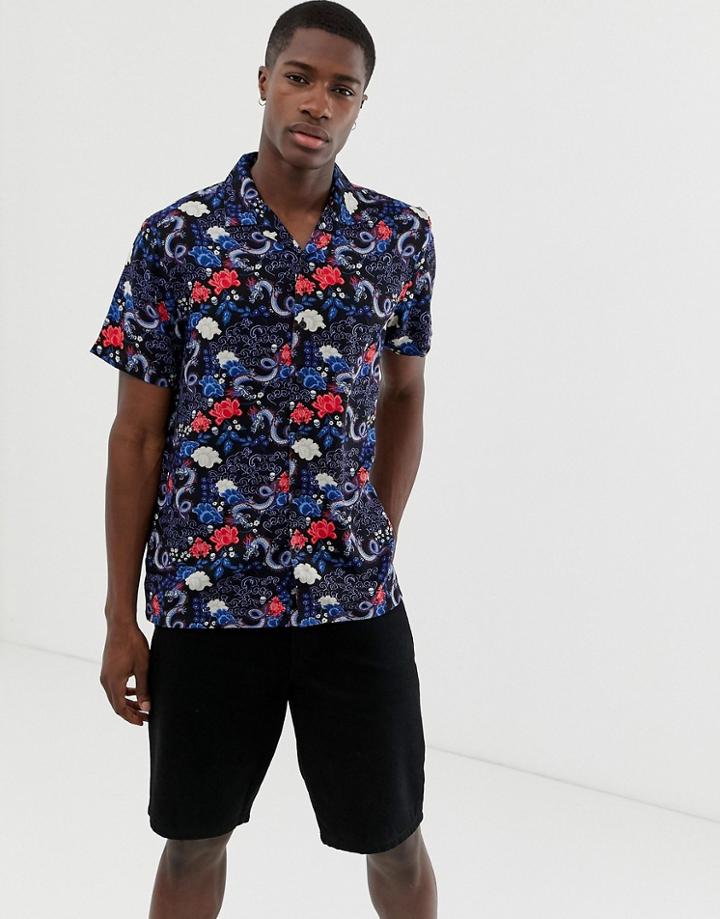 Brave Soul Skull And Dragon Shirt Revere Collar-black