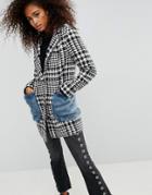 Asos Coat In Check With Faux Fur Pockets - Multi