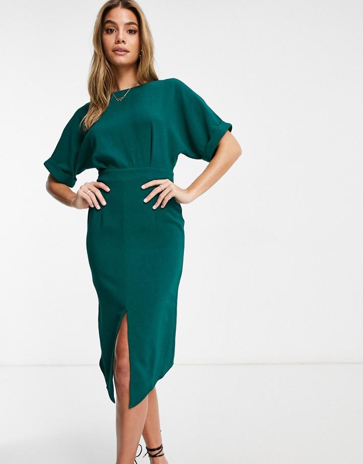 Asos Design Wiggle Midi Dress In Forest Green