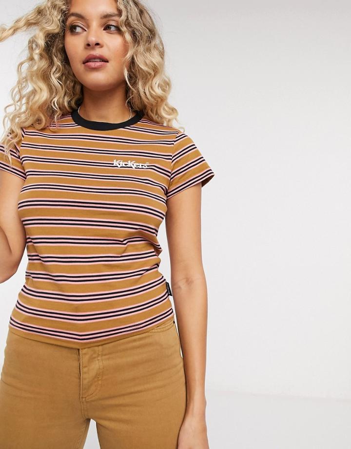 Kickers Shrunken T-shirt With Chest Logo In Retro Stripe-brown