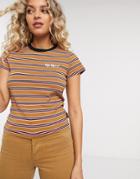 Kickers Shrunken T-shirt With Chest Logo In Retro Stripe-brown