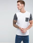 Asos T-shirt With Contrast Inject Fabric Pocket And Sleeve In White - White