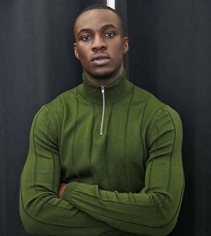 Asos Design Tall Knitted Wide Rib Half-zip Sweater In Khaki-green