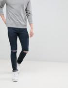 Asos Design Super Skinny Jeans In Overdyed Black With Knee Rips - Black