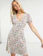 Gilli Floral Print Back Tie Mini Dress In Ivory-multi