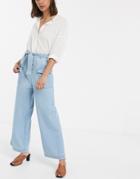 Asos Design Wide Leg Lightweight Jean With Side Pocket Detail In Light Blue Wash - Blue