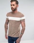 Asos T-shirt In Towelling Fabric With Contrast Panel In Sand - Beige