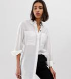 Mango Longline Shirt With Pockets In Off White