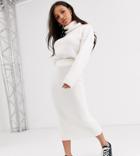 Asos Design Petite Chunky Ribbed Midi Skirt In Recycled Blend-cream