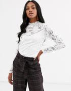 Vila High Neck Lace Top-white