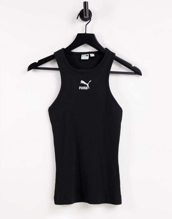 Puma Ribbed Racer Top In Black
