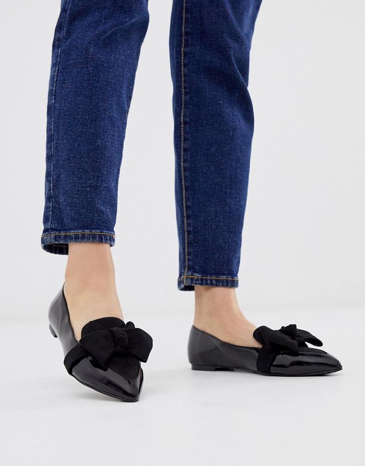 Asos Design Ludo Bow Pointed Ballet Flats In Black - Black