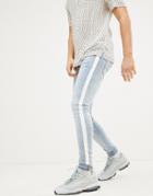 Sixth June Skinny Jeans In Mid Wash Side Stripe - Blue
