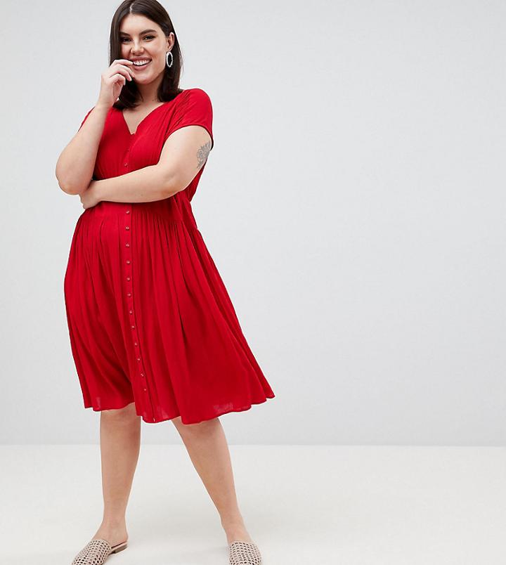 Asos Design Curve Casual Midi Tea Dress - Red