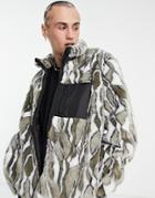 Asos Design Faux Fur Jacket With Contrast Pocket In Animal Print-black